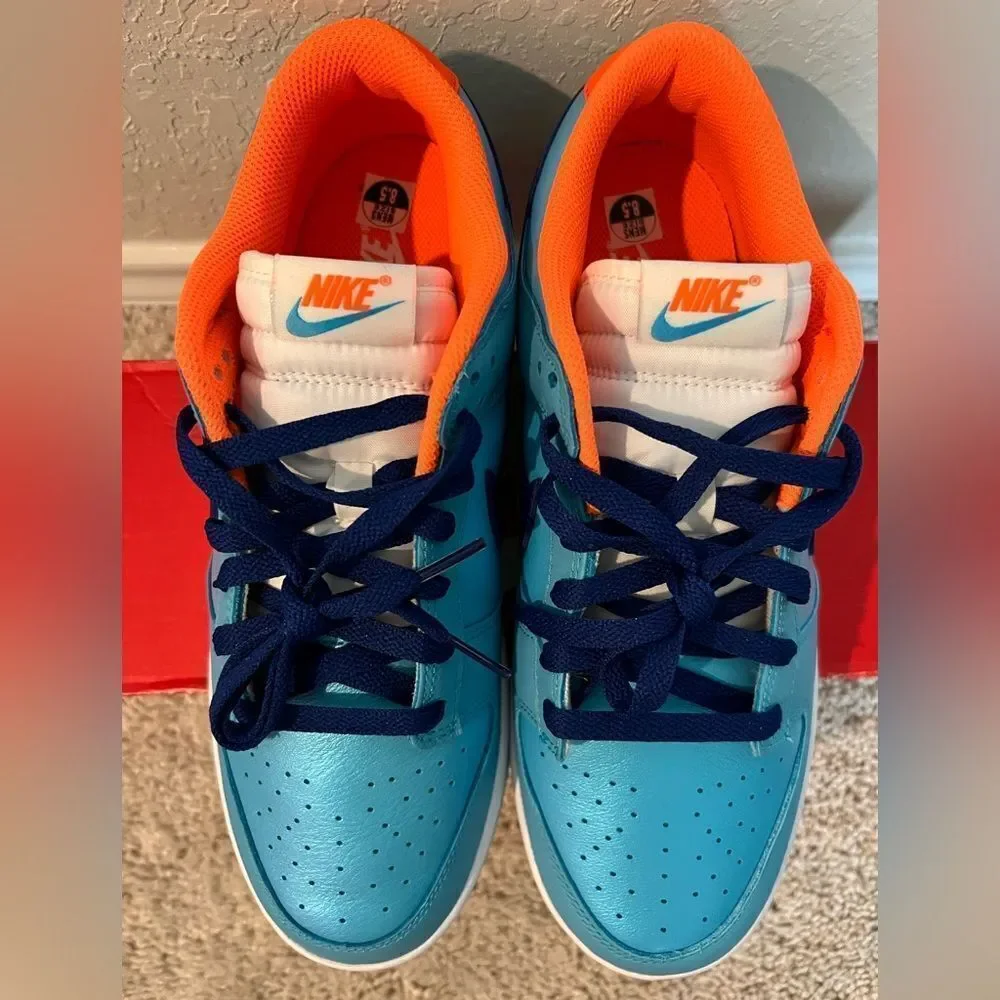 Nike Dunk Low SE Baltic Blue Total Orange Sneakers - Picture 4 of 11